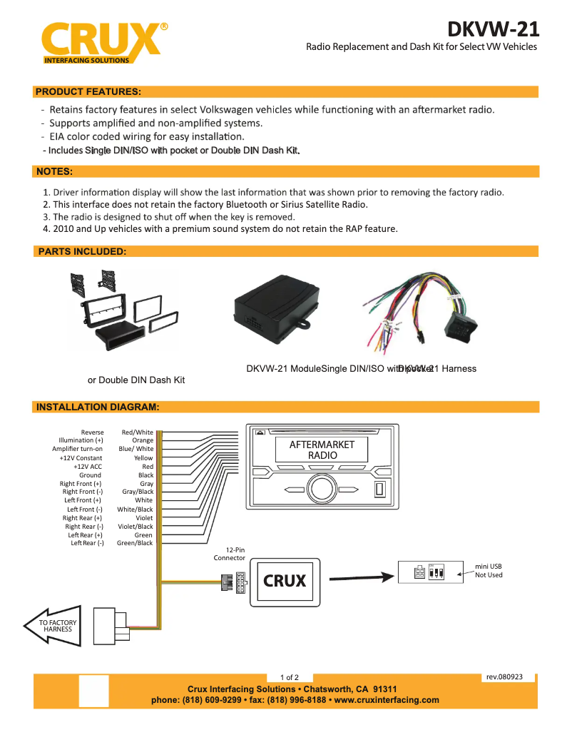 Page n°1 - Manuel utilisateur CRUX DKVW-21