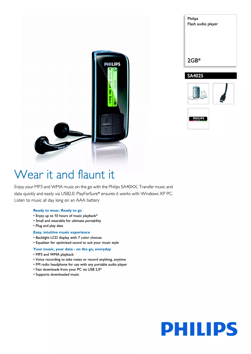 Página 1 del manual Folleto Philips GoGear SA4025