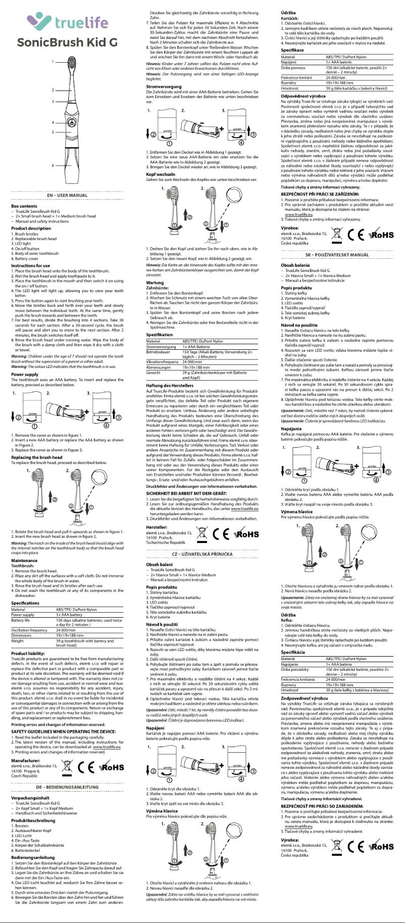 Page 1 de la notice Manuel utilisateur TrueLife SonicBrush Kid G