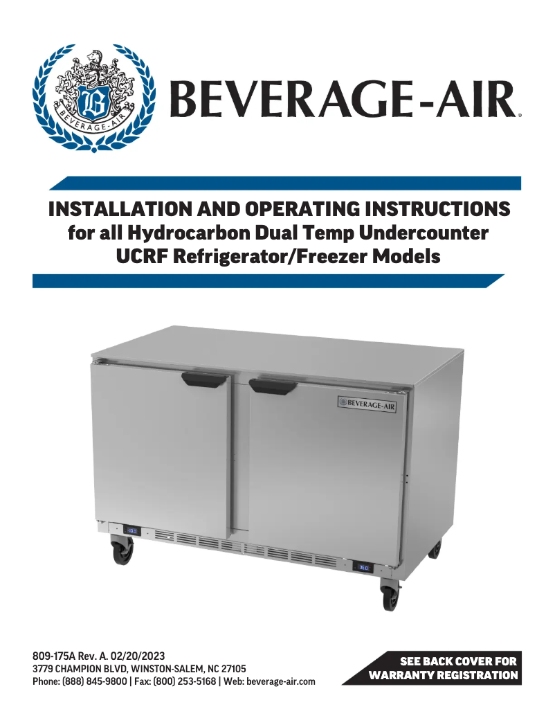 Page 1 de la notice Manuel utilisateur Beverage-Air UCF60AHC