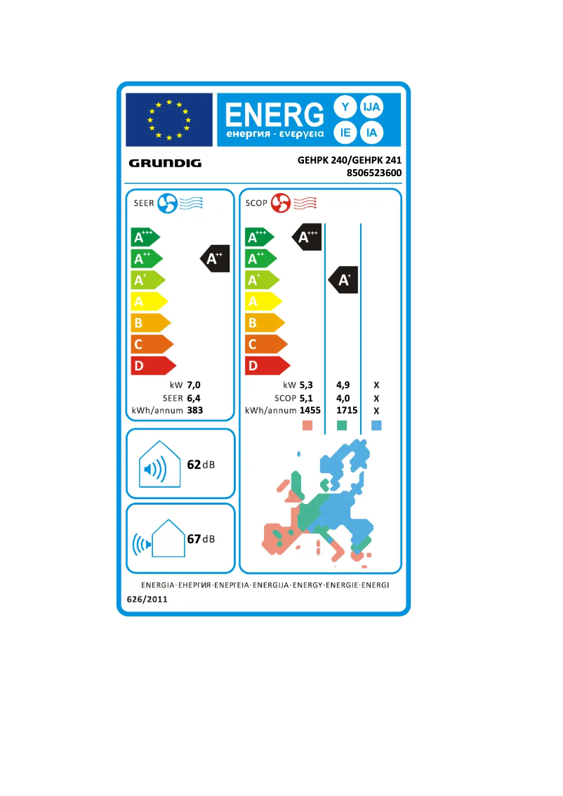 Page n°1 - Label énergétique Grundig GEHPK 240 / GEHPK 241