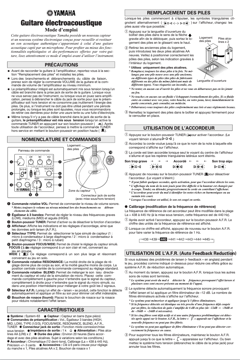 Page 1 de la notice Manuel utilisateur Yamaha A3R