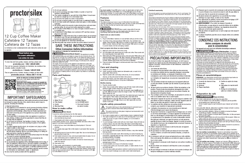 Page n°1 - Manuel utilisateur Proctor Silex 43680