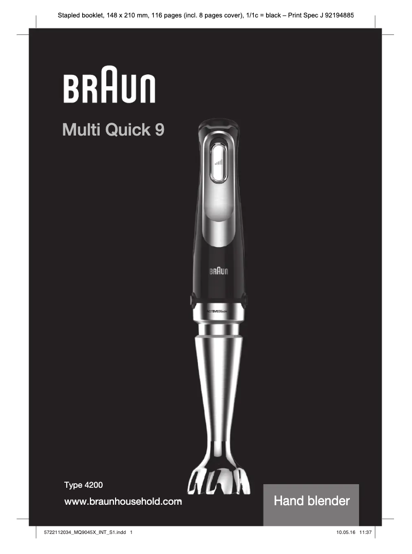 Page 1 de la notice Manuel utilisateur Braun Multiquick 9 MQ 9037X