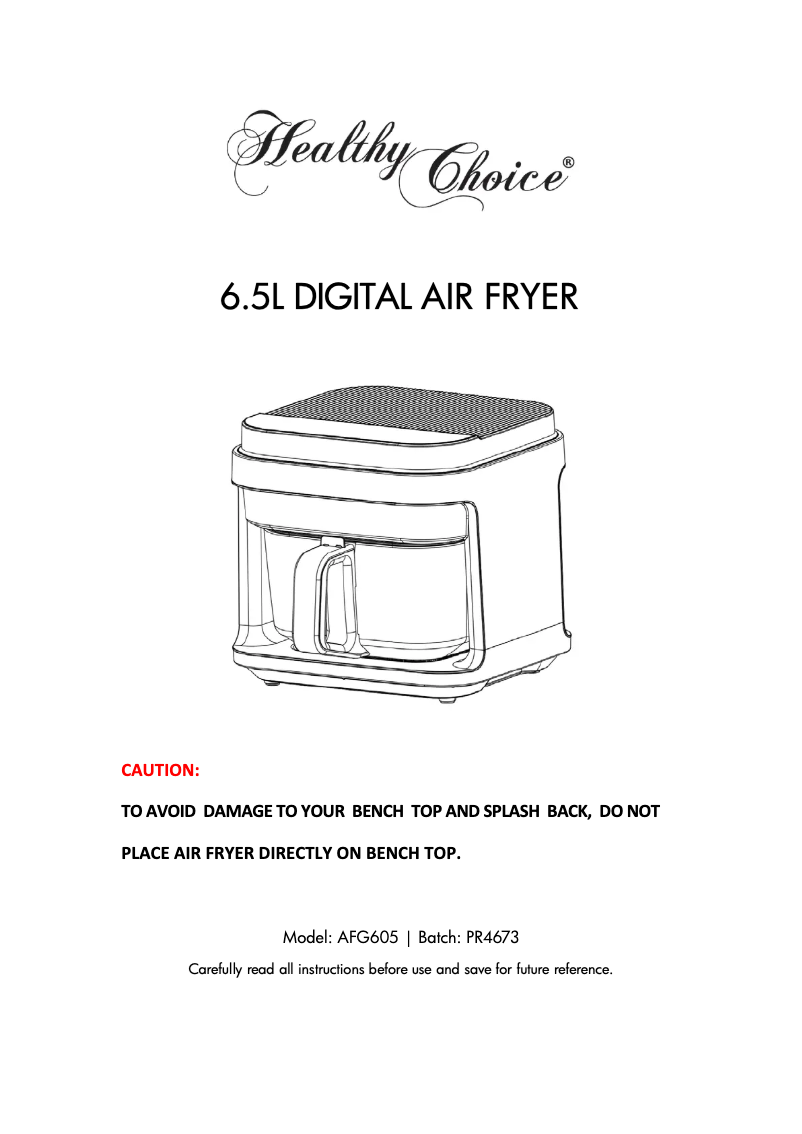 Image de la première page du manuel de l'appareil Healthy Choice AFG605