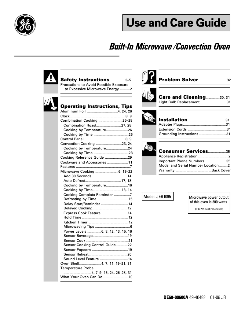 Page 1 de la notice Manuel d'utilisation et d'entretien GE Profile JEB1095SB