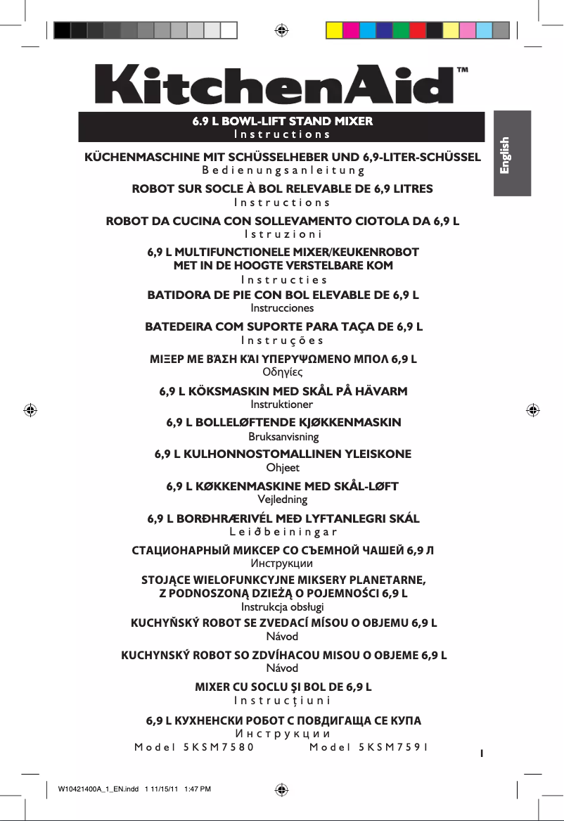 Page 1 de la notice Manuel utilisateur KitchenAid 5KSM7591