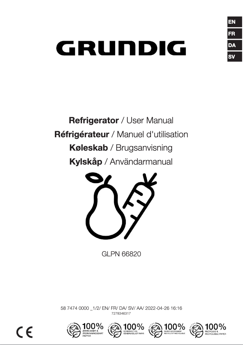 Page 1 de la notice Manuel utilisateur Grundig GLPN 66820 X