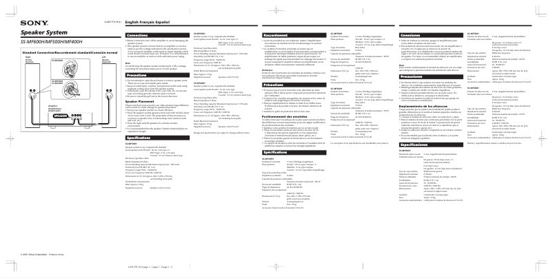 Page 1 de la notice Manuel utilisateur Sony SS-MF400HM