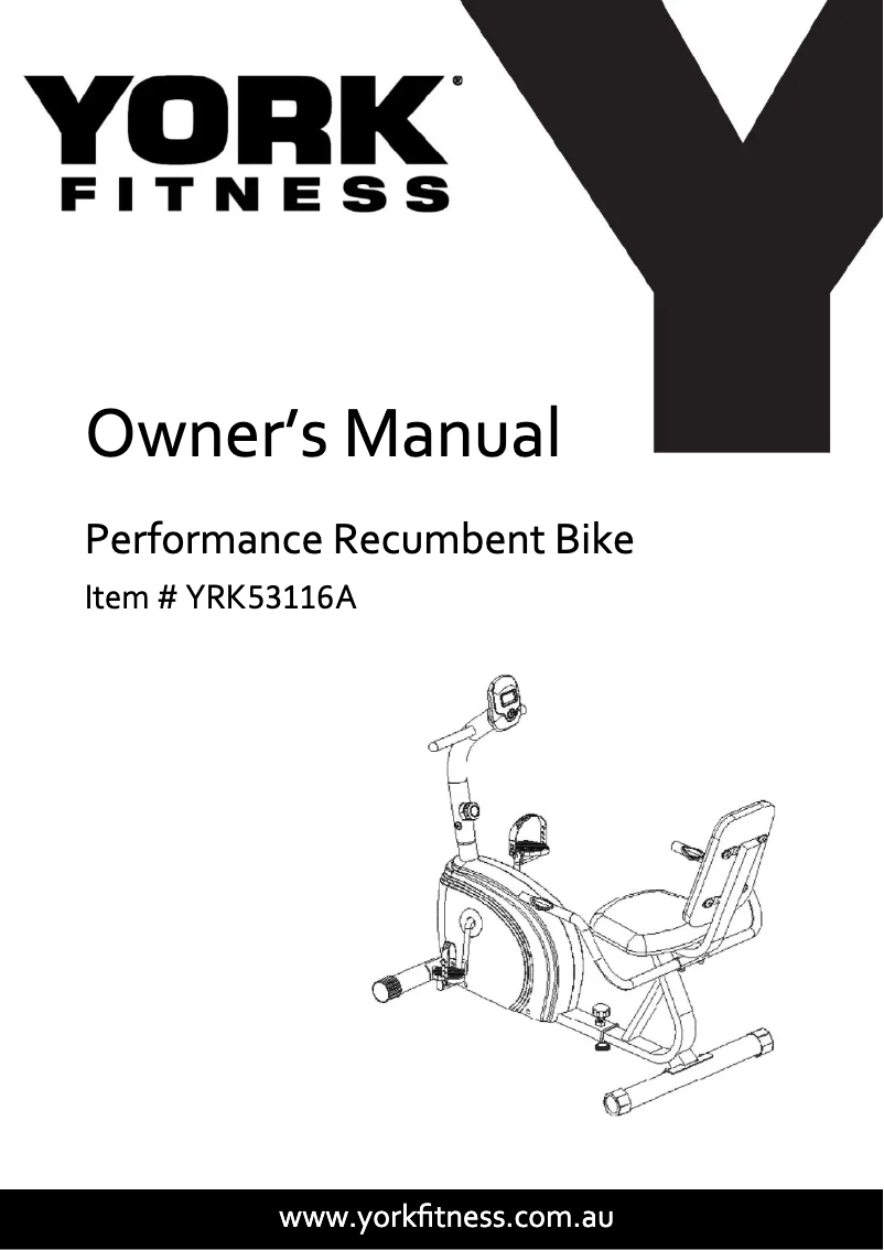 Página 1 del manual Manual de usuario York Fitness Performance Recumbent Bike YRK53116A