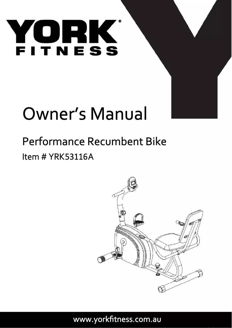 Page n°1 - Manuel utilisateur York Fitness Performance Recumbent Bike YRK53116A