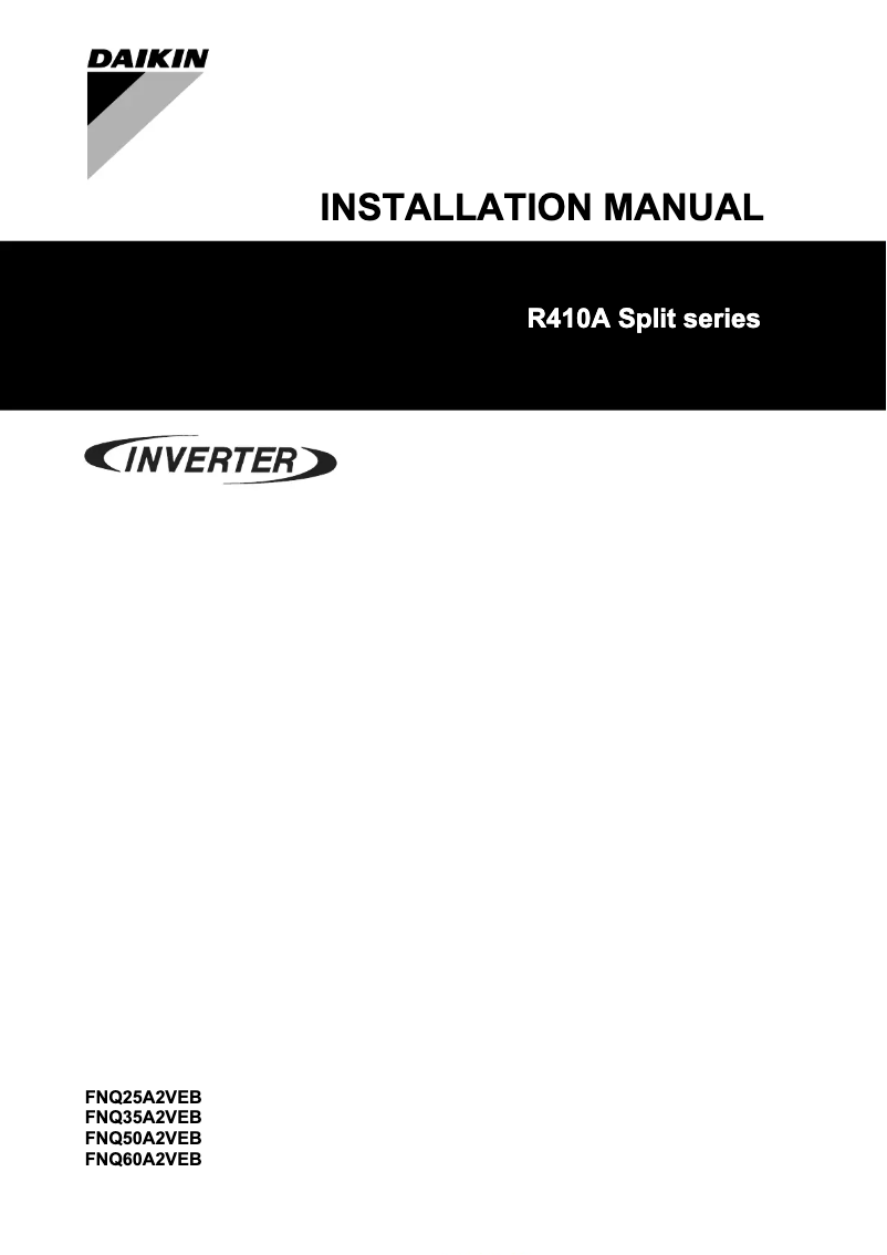 Page 1 de la notice Guide d'installation Daikin FNQ25A2VEB
