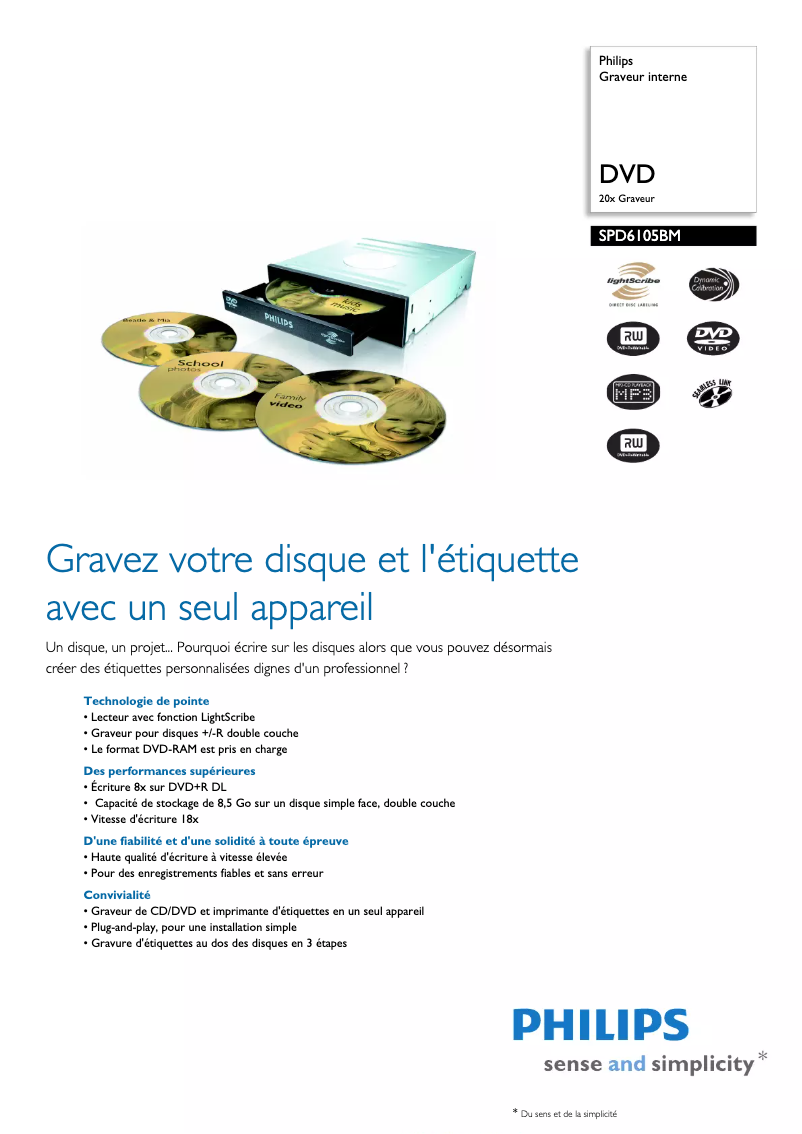 Page n°1 - Fiche technique Philips SPD6105BM