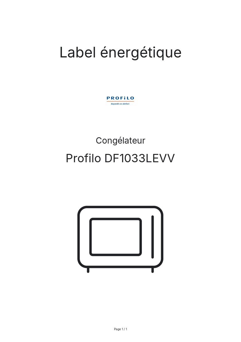 Page n°1 - Label énergétique Profilo DF1033LEVV