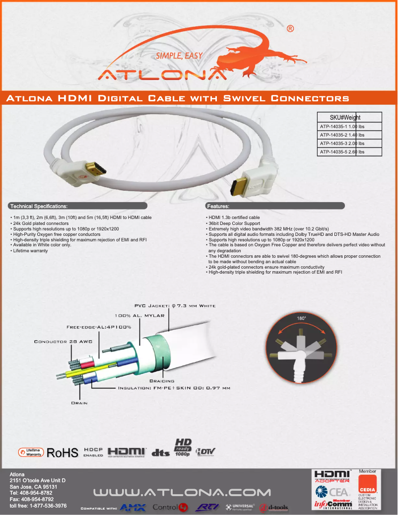 Page 1 de la notice Manuel utilisateur Atlona AT14035-3