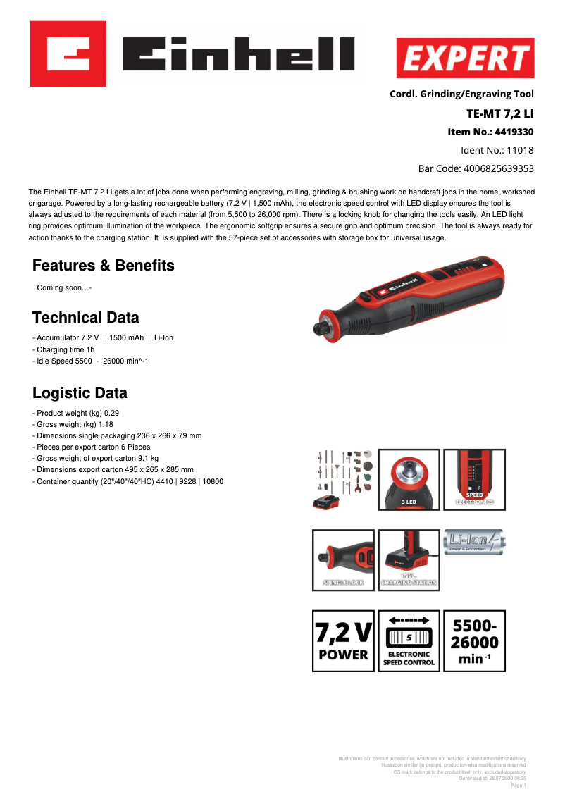 Page n°1 - Fiche technique Einhell TE-MT 7,2 Li