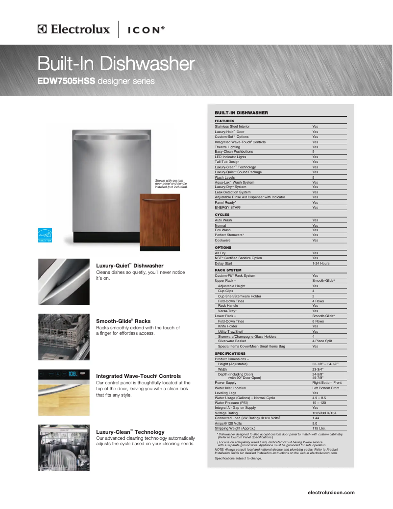 Página 1 del manual Ficha técnica Electrolux EDW5505EPS