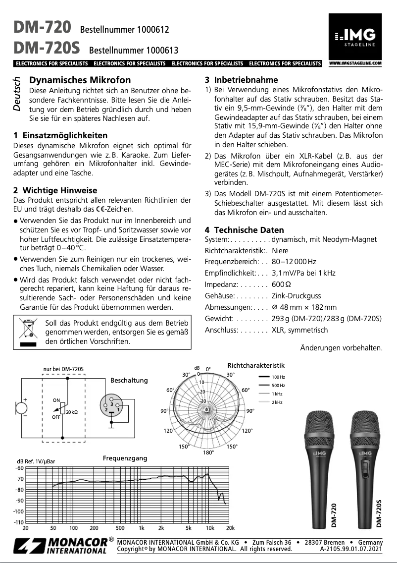 Page 1 de la notice Manuel utilisateur IMG Stageline DM-720S