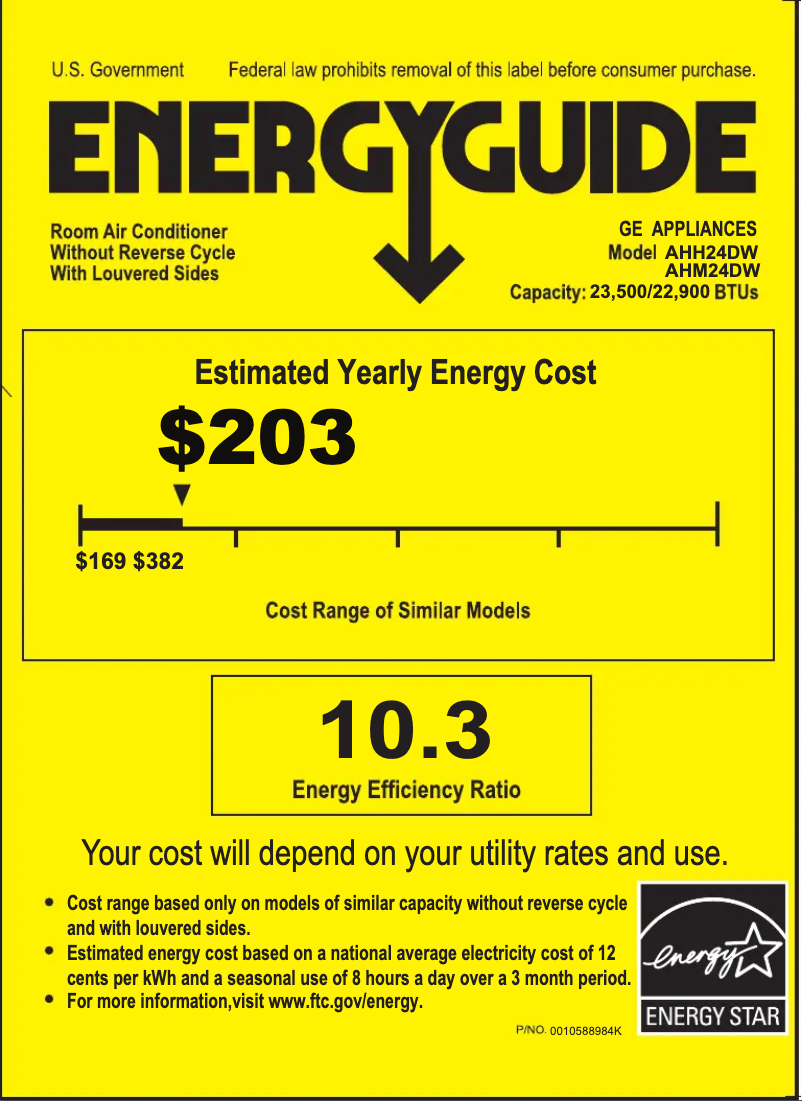 Page 1 de la notice Label énergétique GE AHM24DW