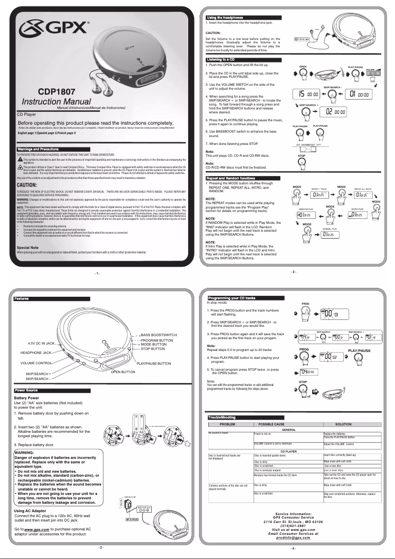 Image de la première page du manuel de l'appareil CDP1807