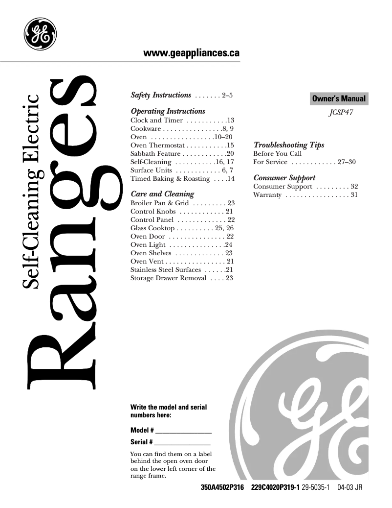 Image de la première page du manuel de l'appareil JCSP47BFBB