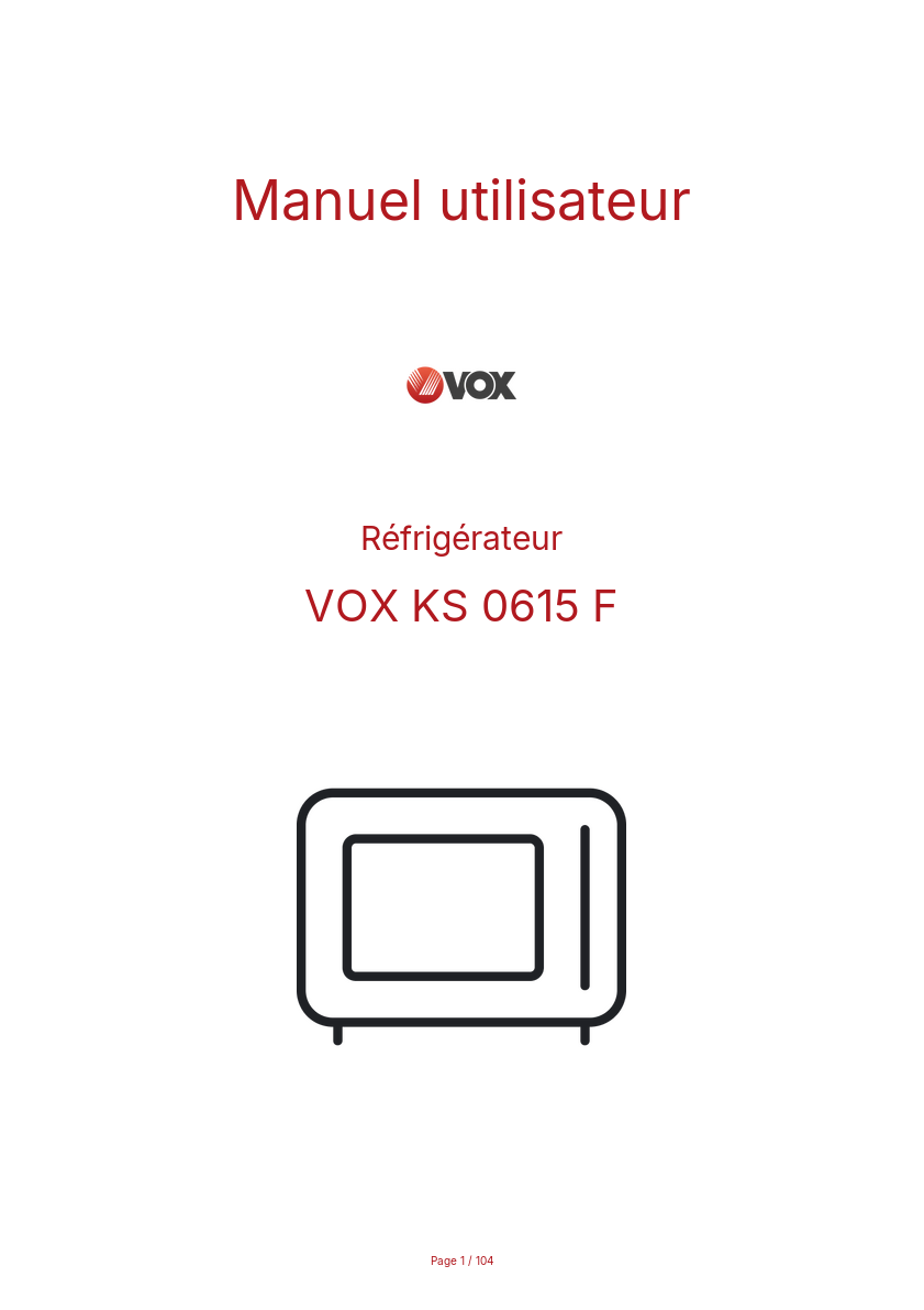 Page n°1 - Manuel utilisateur VOX KS 0615 F