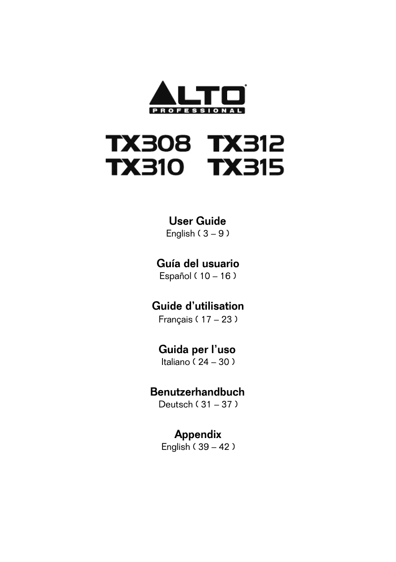 Page n°1 - Manuel utilisateur Alto TX308