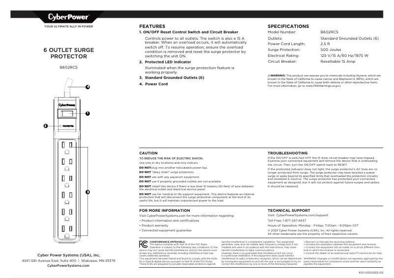 Page n°1 - Manuel utilisateur CyberPower B602RC5