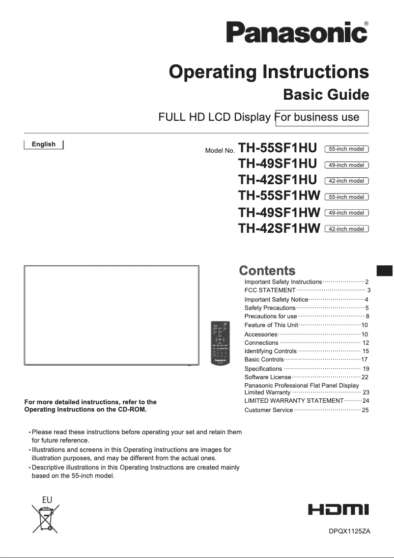 Page 1 de la notice Manuel utilisateur Panasonic TH-49SF1HW