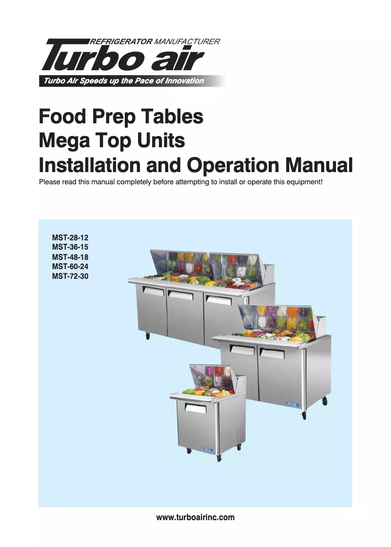 Page 1 de la notice Manuel d'utilisation et d'entretien Turbo air MST-28-12