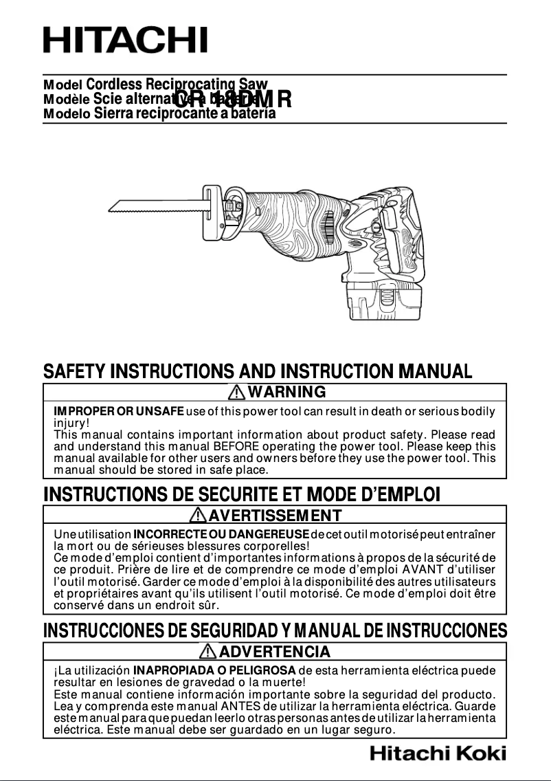 Page 1 de la notice Manuel utilisateur Hitachi CR 18DMR