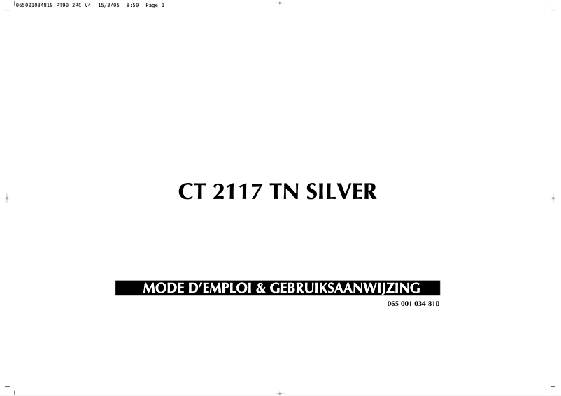 Page n°1 - Manuel utilisateur Finlux CT2117TN Silver