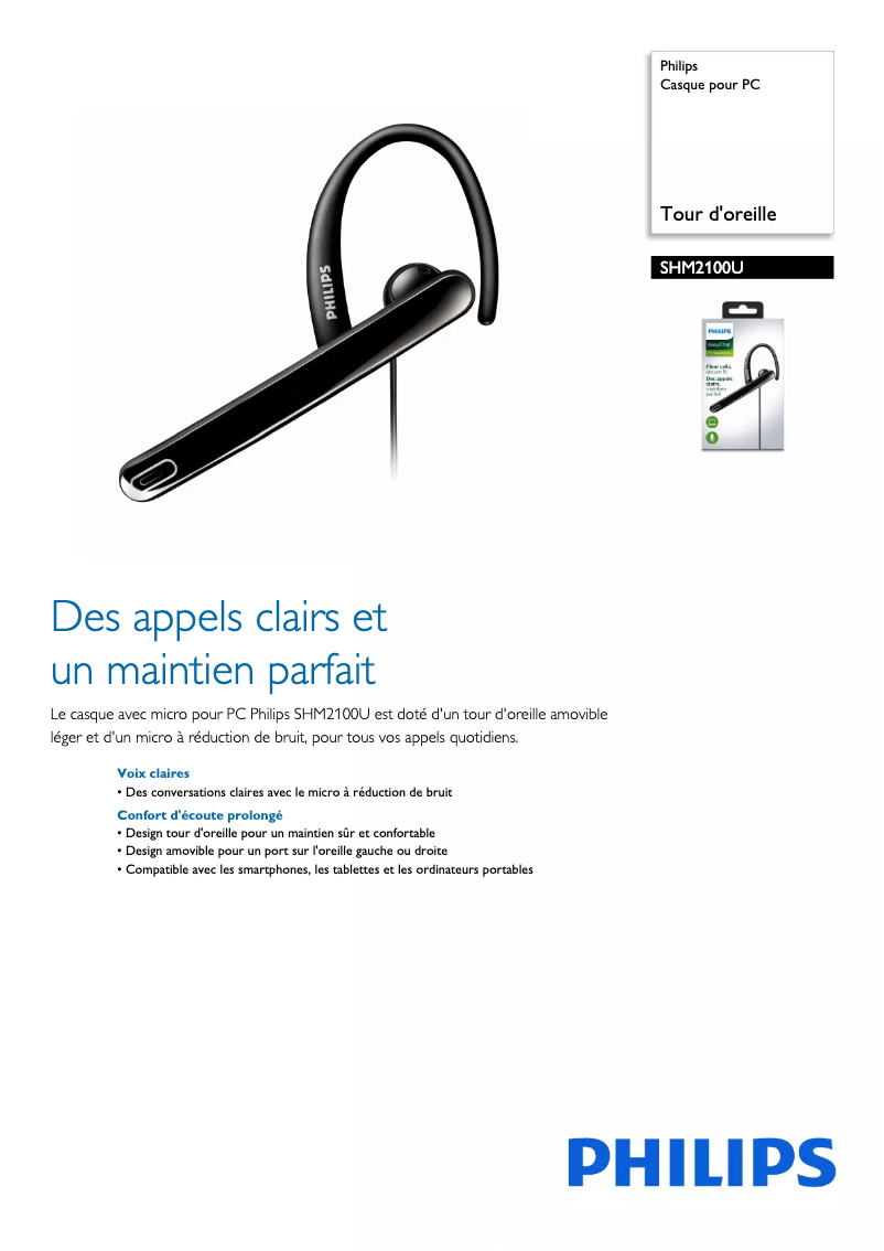 Page 1 de la notice Fiche technique Philips SHM2100U