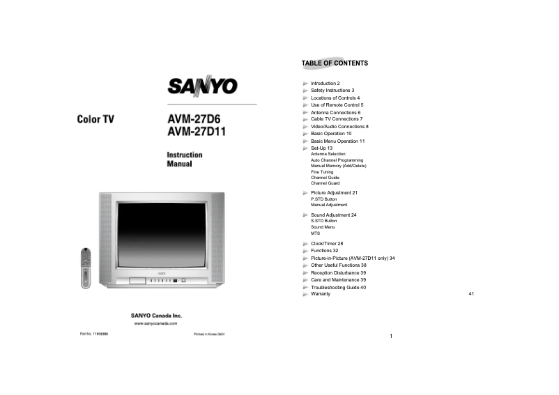 Page 1 de la notice Manuel utilisateur Sanyo AVM27D11