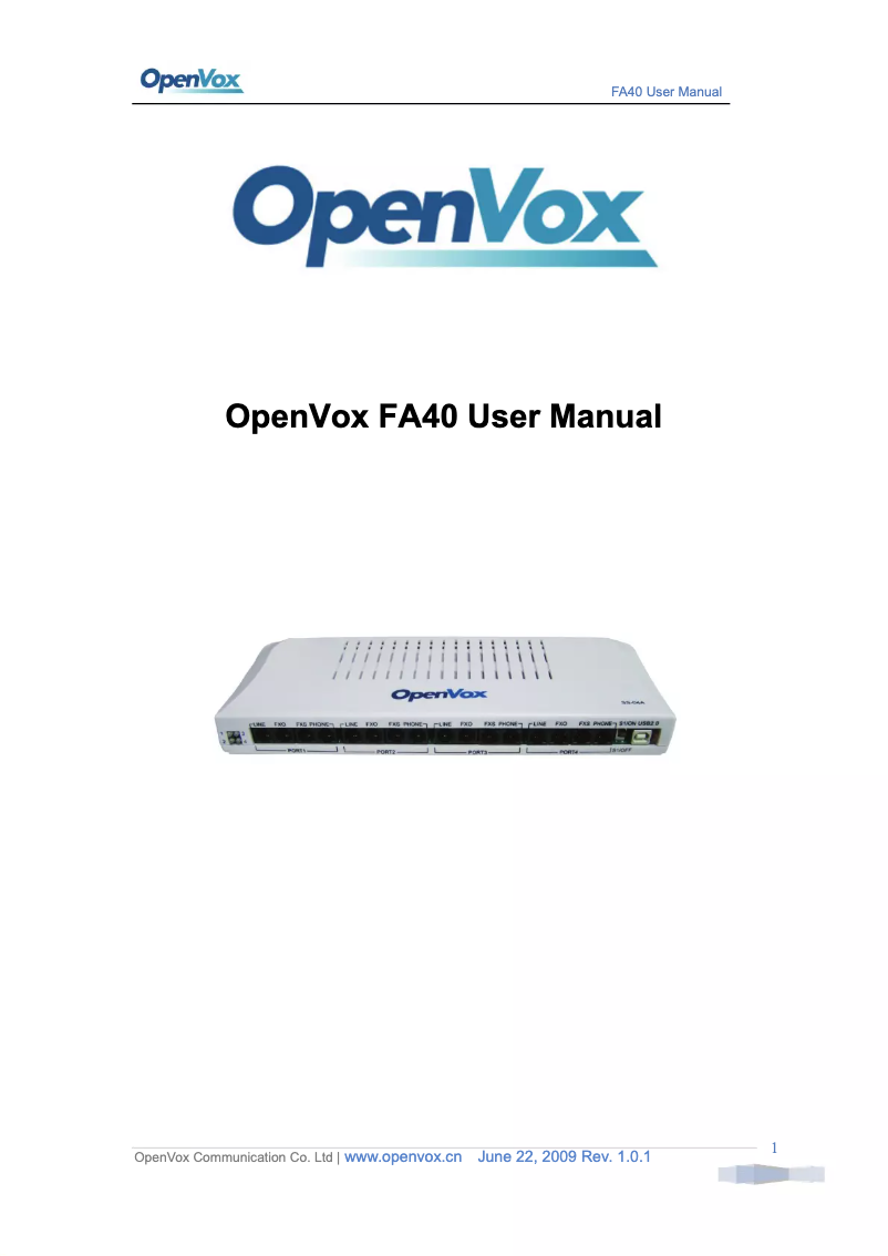 Page n°1 - Manuel utilisateur OpenVox FA40