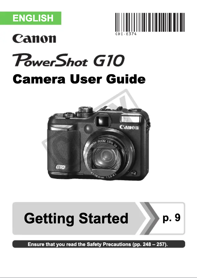 Page 1 de la notice Manuel utilisateur Canon PowerShot G10