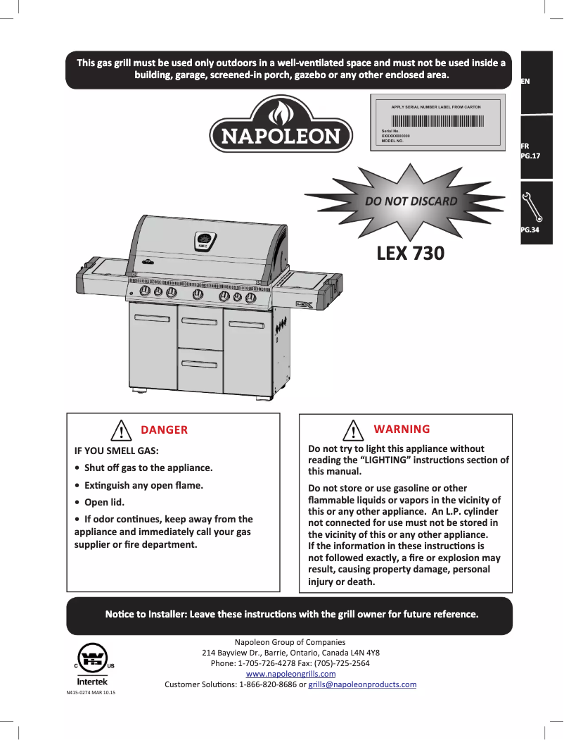 Page n°1 - Mode d'emploi Napoleon LEX 730