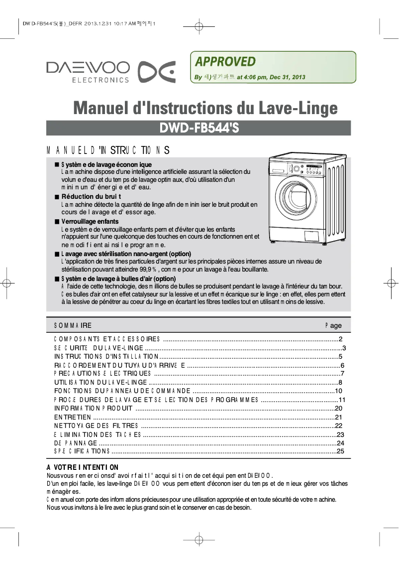 Page n°1 - Manuel utilisateur Daewoo DWD-FB544DCE