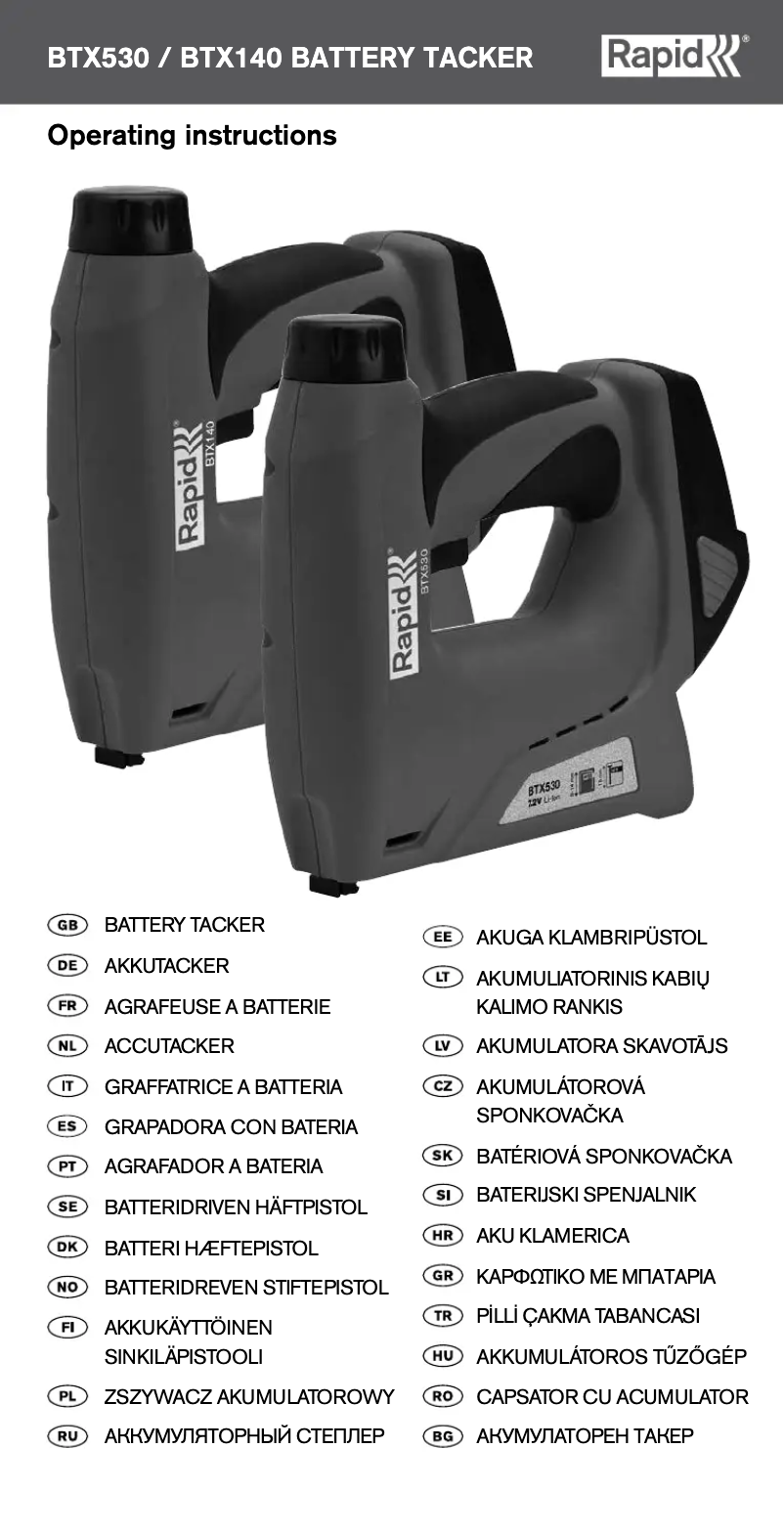 Page 1 de la notice Manuel utilisateur Rapid BTX140