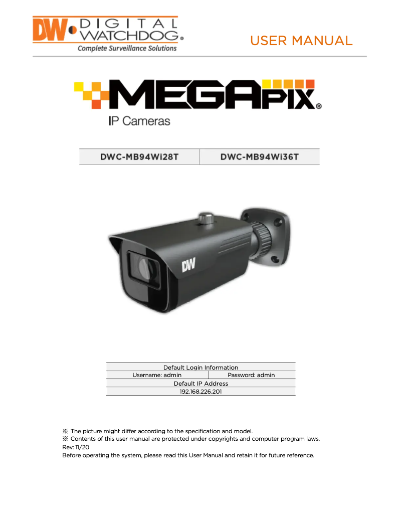 Image de la première page du manuel de l'appareil MegaPix DWC-MB94WI36T
