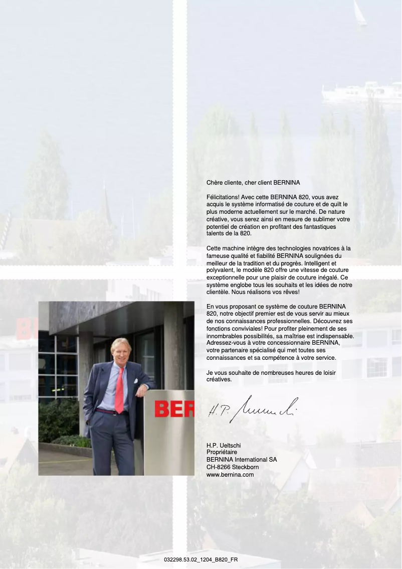 Page 1 de la notice Manuel utilisateur Bernina 820