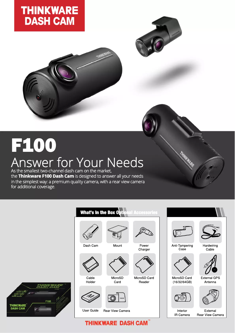 Page 1 de la notice Fiche technique Thinkware F100