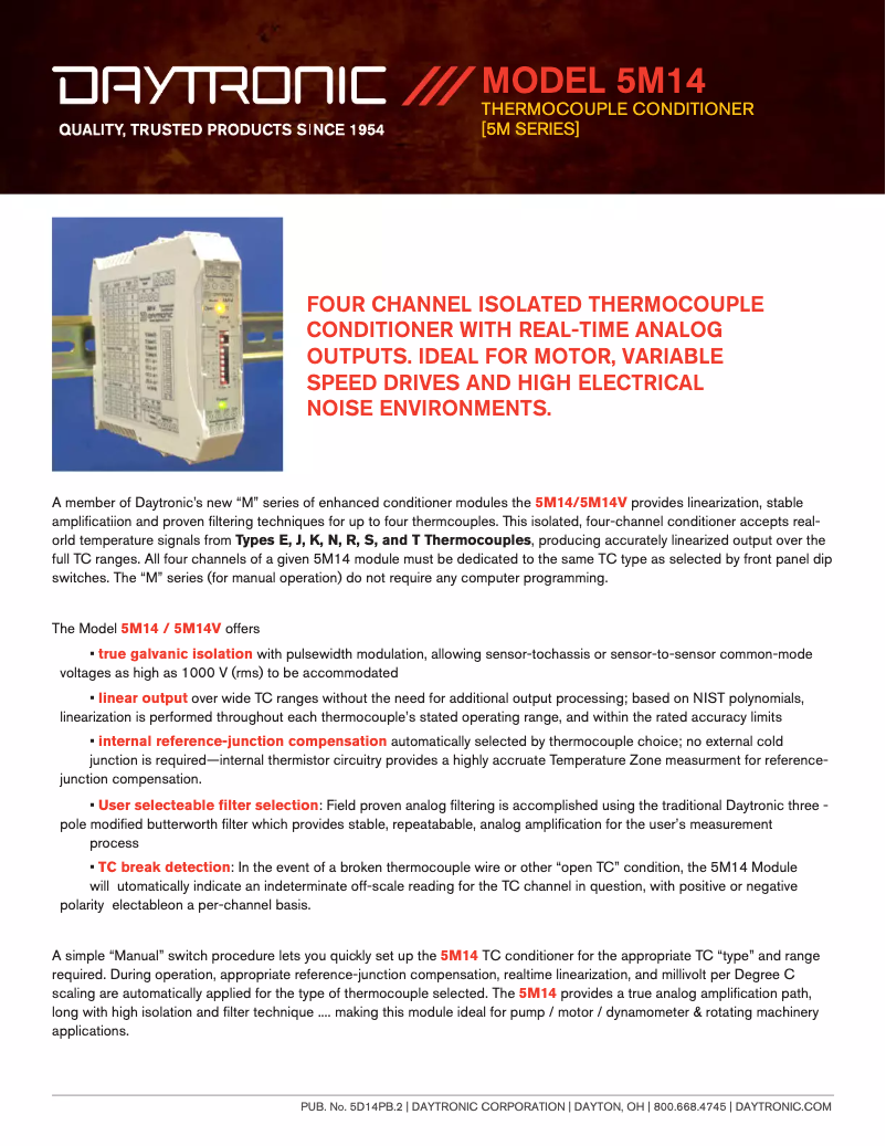 Page 1 de la notice Fiche technique Daytronic 5M14V