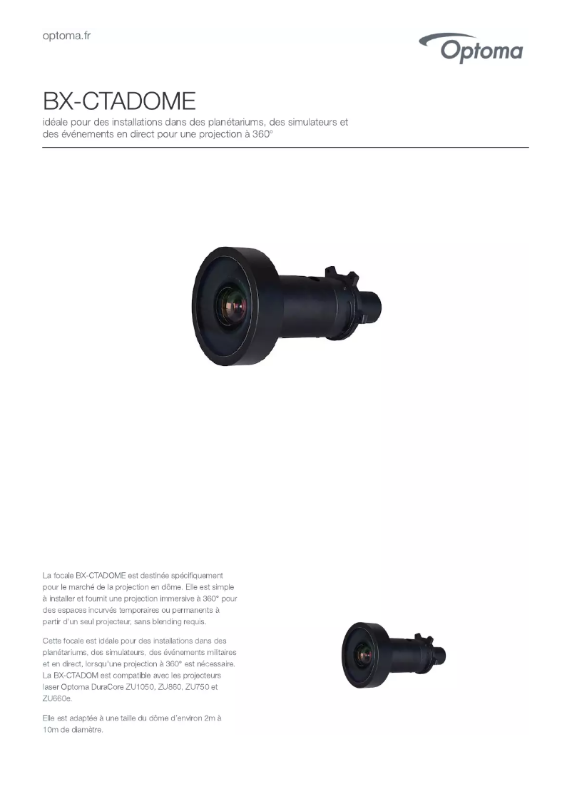 Page 1 de la notice Manuel utilisateur Optoma BX-CTADOME