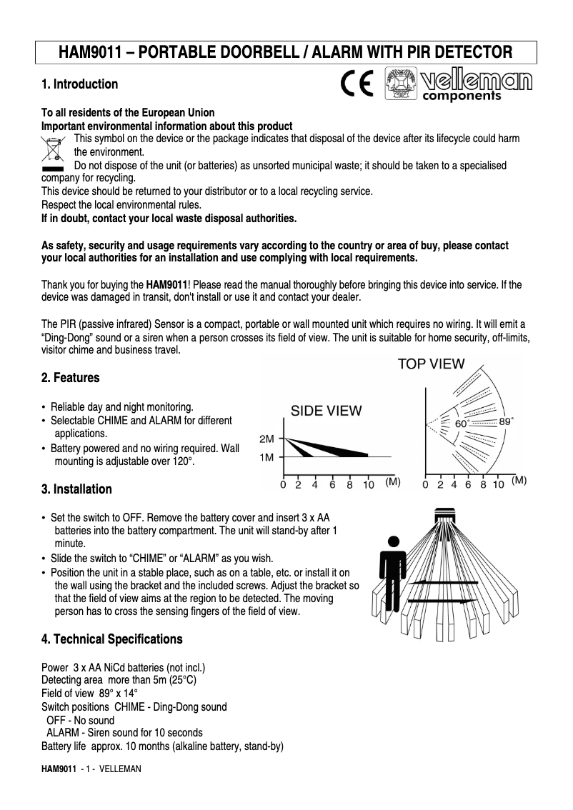 Imagen de la primera página del manual del dispositivo HAM9011