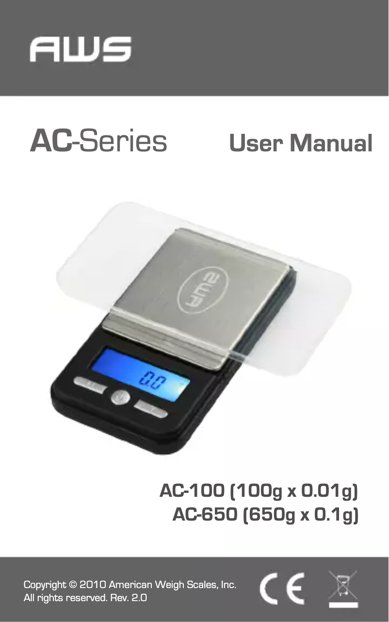 Page 1 de la notice Manuel utilisateur American Weigh Scales AC-100