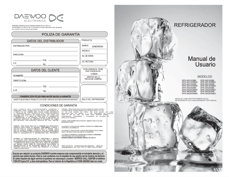Page 1 de la notice Manuel utilisateur Daewoo DFR-36510GNMD