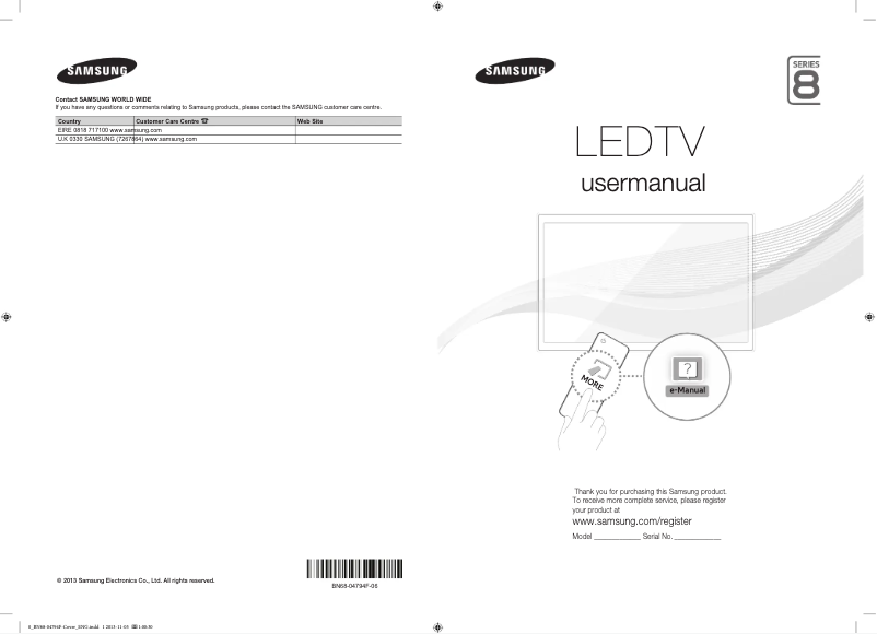 Page 1 de la notice Manuel utilisateur Samsung UE55F8000ST