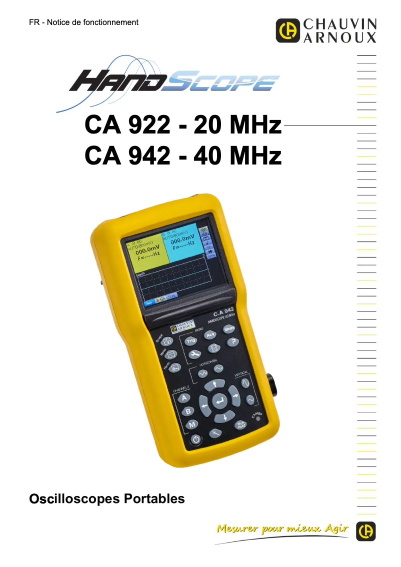 Page 1 de la notice Manuel utilisateur Chauvin Arnoux C.A 922