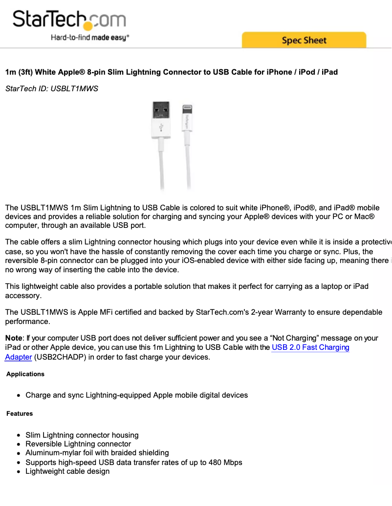 Page n°1 - Brochure StarTech.com USBLT1MWS